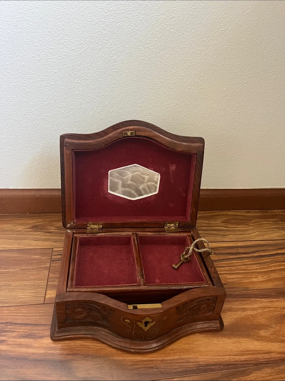 Hand-Carved Decorative Wooden Jewelry Box - Brown